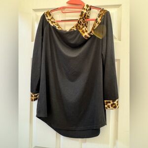 Black and leopard print blouse size XL